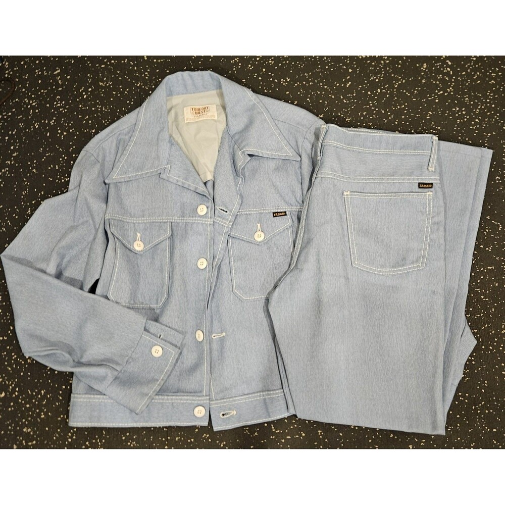 Vintage 70s 80s Farah Time out West blue jean jacket and bell bottom pants set